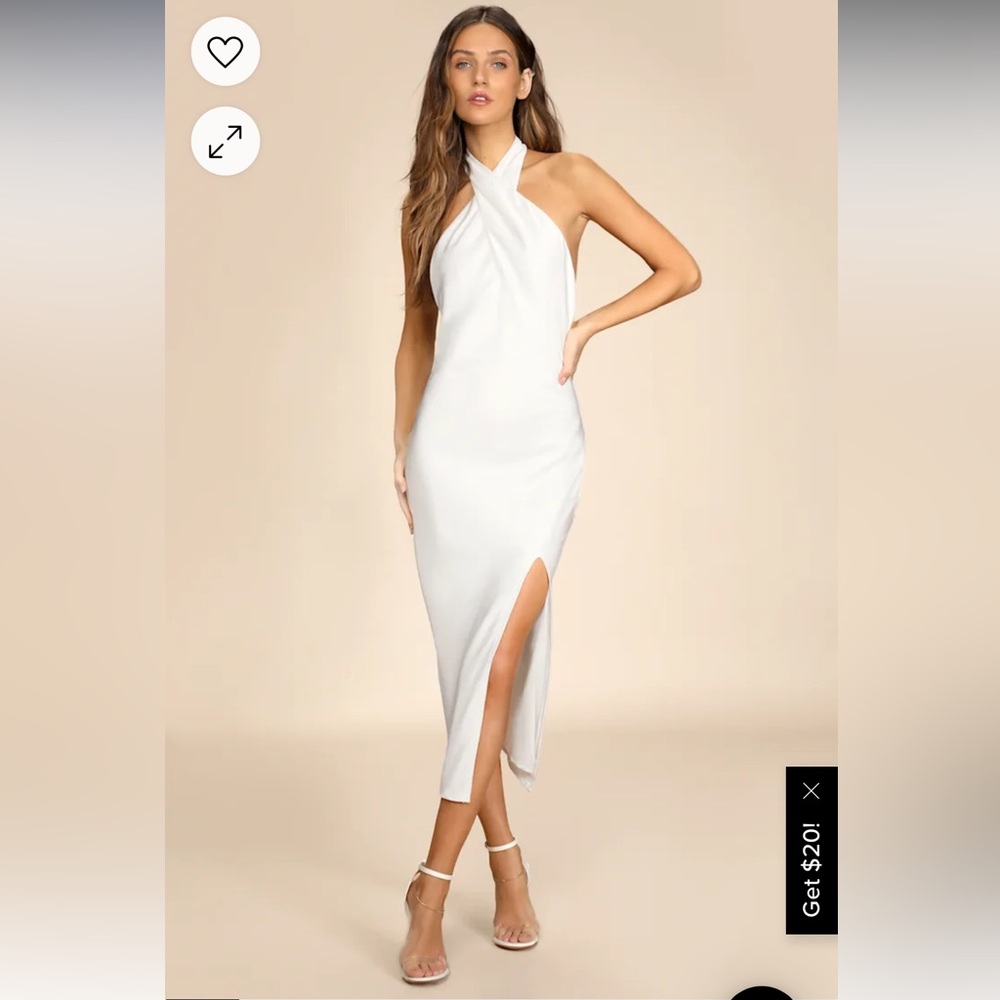 NWT Beyond Classy White Satin Halter Midi Dress